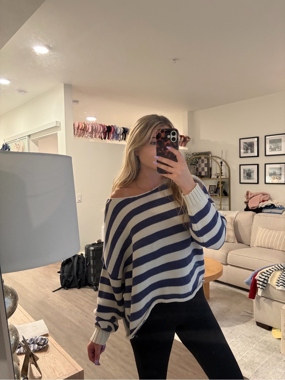 Blu Pepper Blue & Cream Striped Off-Shoulder Pullover